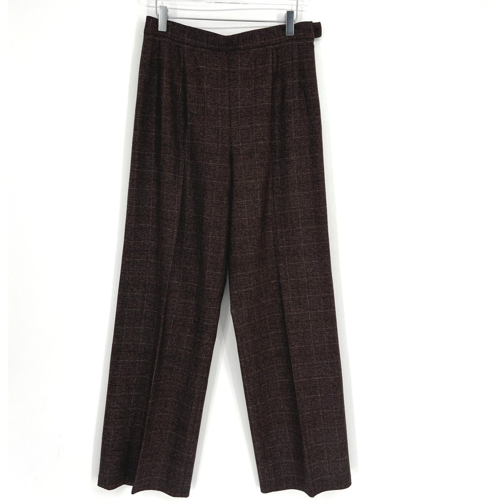 Eskandar Trousers Womens 1 Cashmere Silk Brown Plaid Career Classic Straight Leg